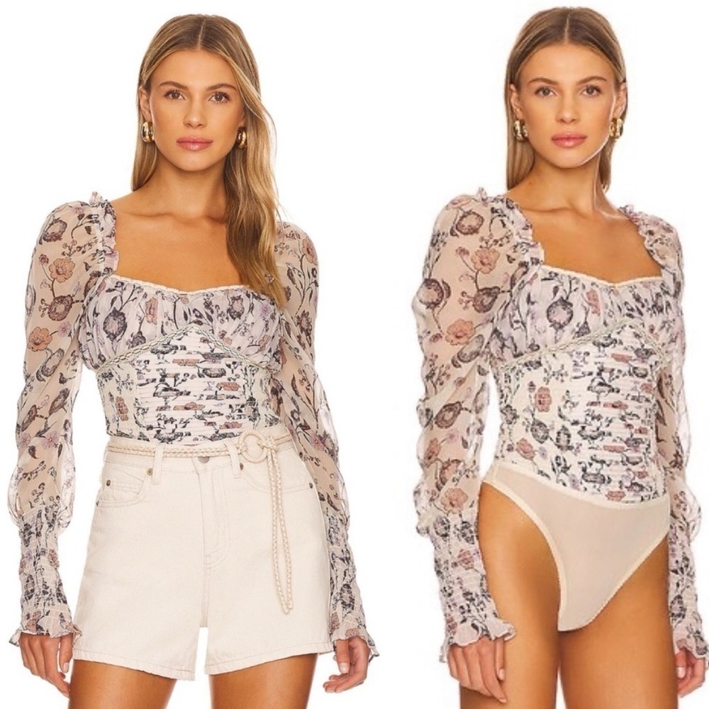 New! Free People Brunch Date Bodysuit In Ivory & Floral 🌸 sz XS NWT!